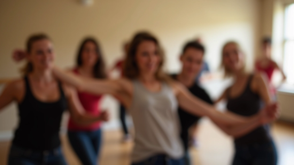 Beginner dance class with small group of students practicing together in supportive environment