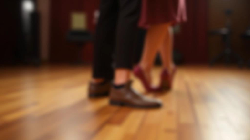 Close-up of feet performing bachata steps on wooden dance floor with proper foot placement