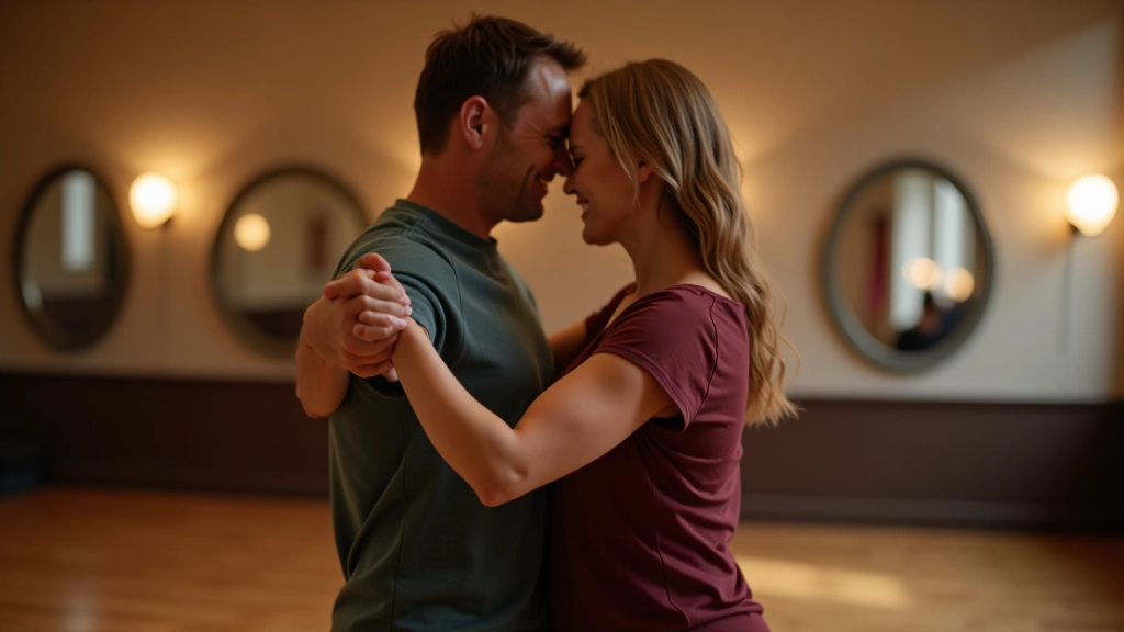 Two mature adults dancing bachata together, demonstrating proper partnership positioning and frame