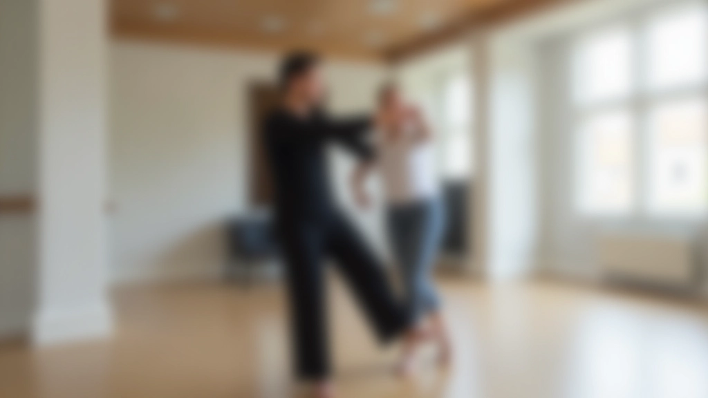 Instructor demonstrating proper posture and basic salsa stance with feet positioned shoulder-width apart