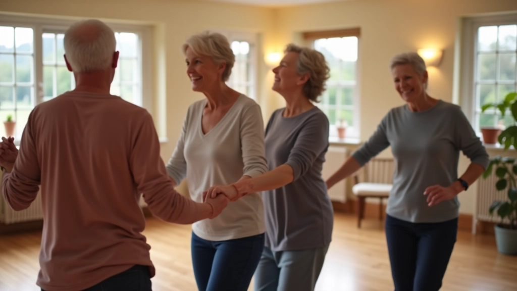 Mature adults dancing together in a welcoming studio environment