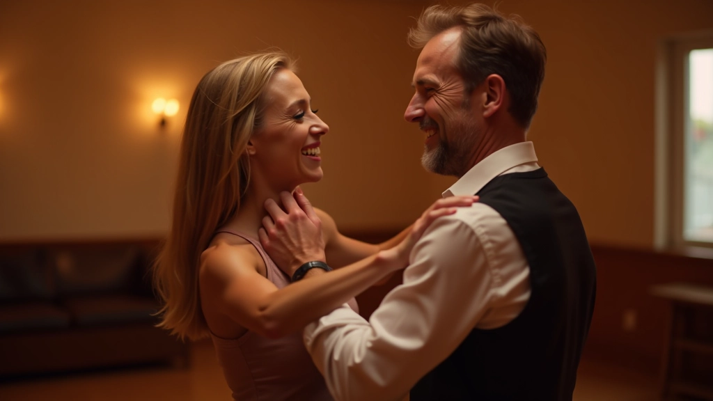 Mature couple practicing partner dance with proper connection and posture